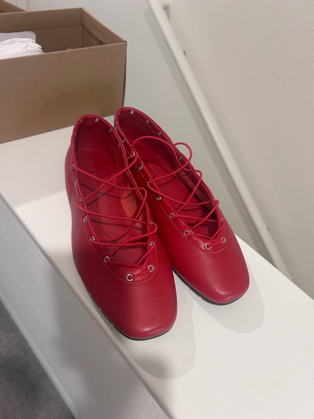 Steve Madden Red Lace-Up Ballet Flats